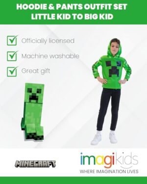 Minecraft Creeper Fleece Pullover Hoodie and Pants Outfit Set Little Kid to Big Kid - Image 3