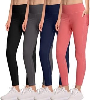 MIRITY Girls Athletic Leggings with Pockets - 4 Pack Kids Yoga Dance Workout Running Active Leggings