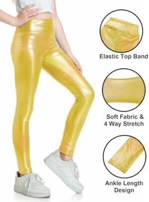 Girls Metallic Active Leggings Size 4-14 Years Shiny Sparkly Mystique Stretch Ankle Length for Kids Youth Teen - Image 6