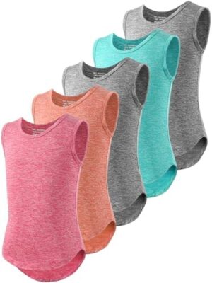 5 Pack Girls Athletic Tank Tops Active Dry Fit Kids Activewear Basic Sleeveless Dance Top for Yoga Sports