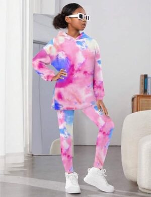 KANGKANG Girls Clothes Knitted Hoodie Pullover Tie Dye Leggings 2 Piece Girls' Clothing Sets Fall Sweatsuits Outfits - Image 4