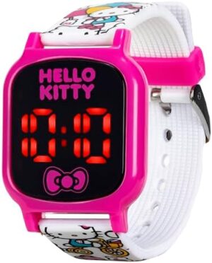 Accutime Hello Kitty Digital LED Quartz Kids Pink and White Watch for Girls with White Hello Kitty and Friends Band Strap (Model: HK4147AZ)