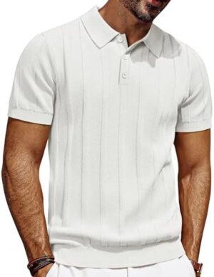 PJ PAUL JONES Mens Polo Shirts Short Sleeve Textured Knit Polo Shirt Ribbed Casual Golf Shirts