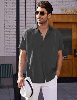 COOFANDY Mens Short Sleeve Cuban Guayabera Shirt Casual Summer Beach Button Down Shirts - Image 3