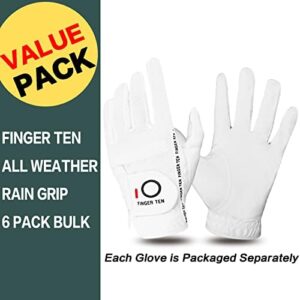 FINGER TEN Golf Gloves Men Right Left Handed Golfer Mens Glove RainGrip Hot Wet Weather Value 6 Pack, All Weather in Small Medium M/Large Large XL XXL 3XL - Image 2