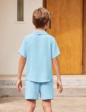 Arshiner Boys 2 Pieces Summer Beach Outfits Short Sleeve Button Down Shirts and Shorts Vacation Texture Sets for Kids - Image 4