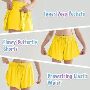 Girls Flowy Athletic Shorts with Pocket Kids Spandex 2 in 1 Drawstring Butterfly Skorts for Cheer, Dance, Running - Image 5