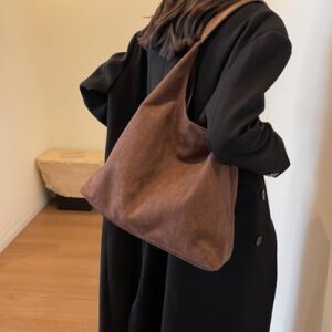 Leather Hobo Bags for Women Brown Purses Suede Purse Slouchy Tote Bag Suede Tote Bag Fall Purses Handbag - Image 3