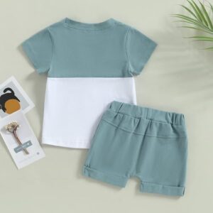 fhutpw Baby Toddler Boy Clothes Summer Outfits 6 12 18 24 Months Patchwork Short Sleeve T Shirt & Shorts Sets with Pockets - Image 3