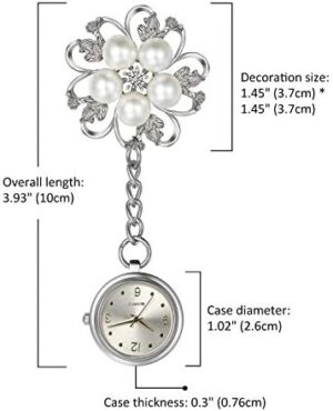 Lancardo Women's Nurse Watch Fashion Pearl Flower Pattern Pin-on Brooch Hanging Lapel Watch for Nurses Doctors Badge Stethoscope Quartz Fob Watch with Arabic Number Markers - Image 2