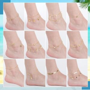 Hicarer 16 Pieces Ankle Bracelets 14K for Women Anklets Set Silver Gold Boho Beach Anklets Foot Chains Adjustable Foot Hand Jewelry Romantic Gift - Image 5