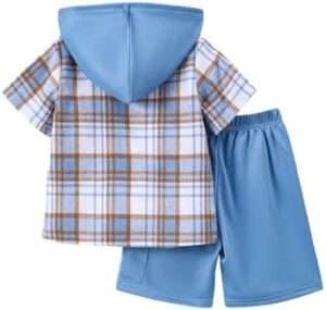 Boys 2 Pieces Clothing Shorts Set Short Sleeve Plaid Button Down Shirt and Cargo Shorts Set 4-12Y - Image 2