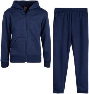 Boys' Fleece Jogger Set - 2 Piece Basic Solid Full Zip Hoodie and Sweatpants for Boys (Size: 8-18)