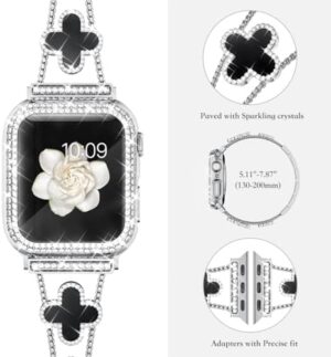 diamond metal band adds sparkle to your watchCompatible for Apple Watch Band and Case Series 9/8/7/SE/6/5/ 4/3/2/1 Clover is simple and stylish Suitable for female size 41mm 45mm 40mm 44mm 38mm 42mm - Image 3