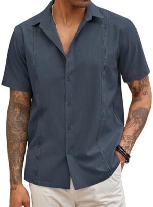 COOFANDY Mens Short Sleeve Cuban Guayabera Shirt Casual Summer Beach Button Down Shirts