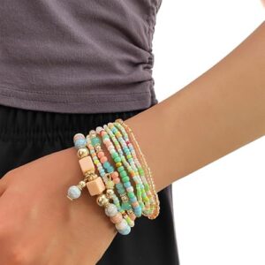 IFKM 8PCS Beaded Bracelets for Women, Multilayered Stackable Strand Stretch Bead Bracelet Pack Handmade Trendy Bohemian Charm Jewelry - Image 3