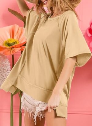 Dokotoo Oversized T Shirts for Women Crewneck Short Sleeve Casual Summer Tops Lightweight Loose High Low Blouse - Image 4