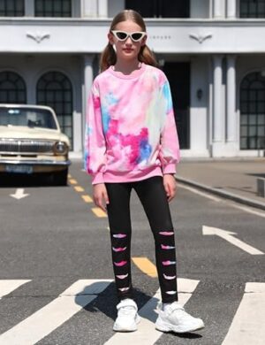 Girls Clothes, Girls Outfits Tie Dye Sweatshirt Tops and Leggings Sweatpants 2 Piece Fall Winter Clothes Set 6-14T - Image 3