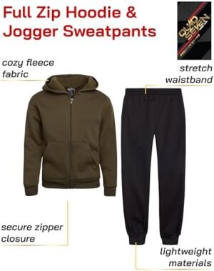 Boys' Fleece Jogger Set - 2 Piece Basic Solid Full Zip Hoodie and Sweatpants for Boys (Size: 8-18) - Image 2