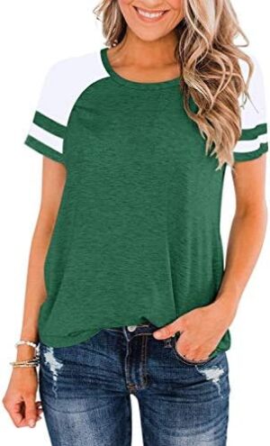 Heymiss Womens Shirts Casual Tunic Tops Color Block Crewneck Summer Loose Fitting Workout Tee Shirts