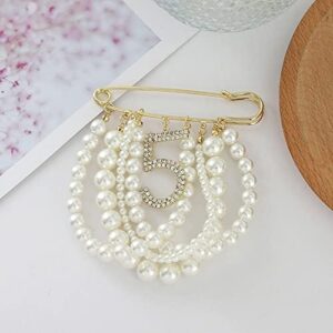 Fashion Jewelry Large Faux Imitation Pearl Dangle Lucky Number Five Brooch Pin for Women - Image 3