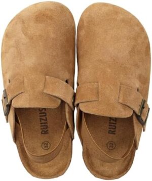 Kids Suede Clogs Toddler Clogs Boys Girls Sandals Cork Adjustable Buckle Mules - Image 4