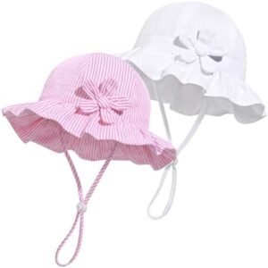 Baby Girl Wide Brim Bucket Hats with UPF 50+ Outdoor Adjustable Beach Hat with Sun Hat