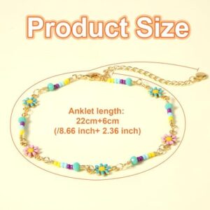 Daisy Anklet, Gold Beaded Flower Anklet Dainty Colorful Foot Chain Summer Beach Boho Foot Jewelry Gift for Women Girls for Birthday Valentine's Day Anniversary Christmas - Image 2