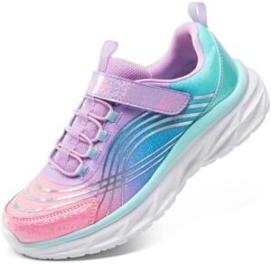 DREAM PAIRS Girls Shoes Sneakers Kids Tennis Shoes Sparkle ColorBurst Lightweight Running Casual Walking Shoes