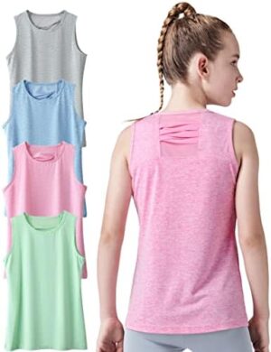 4 Pack Youth Girls Athletic Tank Tops Dry Fit Active Performance Tech Sleeveless Shirts