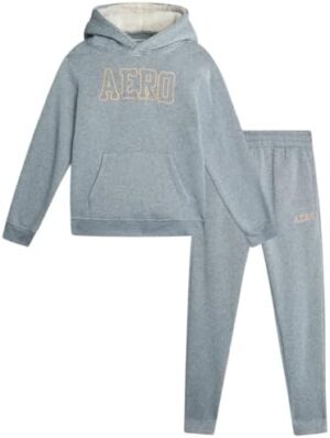 AEROPOSTALE Boys' Jogger Set - 2 Piece Sherpa Lined Pullover Hoodie Sweatshirt and Fleece Sweatpants for Boys (4-7)