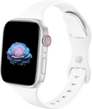 Thin Silicone Band Compatible with Apple Watch 41mm 38mm 40mm 46mm 45mm 42mm 44mm, Slim Narrow Replacement Sport Strap Wristband for iWatch Series SE 10 9 8 7 6 5 4 3 Ultra 2 1 Women Men