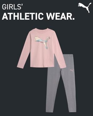 PUMA Girls' Active Leggings Set - 2 Piece Performance Long Sleeve Tee and Athletic Leggings - Girls Activewear Sets (S-L) - Image 2