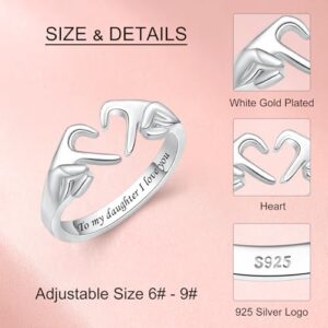 925 Sterling Silver Heart Claddagh Rings for Women Teens, Adjustable White Gold Plated Ring Friendship Promise Love Heart Jewelry Rings Mothers Day Valentines Holiday Gifts for Women Friends - Image 5