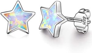 Gold Star Earrings for Girls, Hypoallergenic Fire Opal Stud Earrings For Women ARSKRO S925 Sterling Sliver Little Small Tiny Cute Earring Jewelry Gifts for Sensitive Ears Toddlers Kids