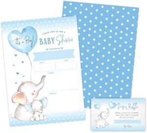 Your Main Event Prints Boy Elephant Baby Shower Invitations - Peanut Baby Shower Invites with Diaper Raffle Cards - Sprinkle - 20 Invites Including Envelopes