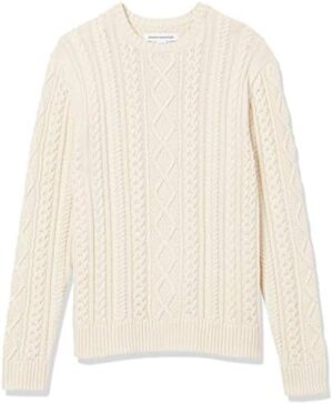 Amazon Essentials Men's Long-Sleeve 100% Cotton Fisherman Cable Crewneck Sweater