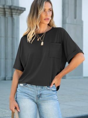 ANRABESS Women Oversized T Shirts Short Sleeve Summer Tops Casual Loose Basic Tee Shirts 2025 Trendy Clothes with Pocket - Image 5