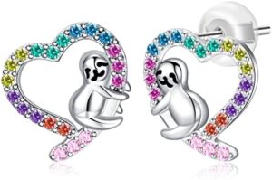 Hypoallergenic Sloth/Panda/Koala/Cat Stud Earrings for Girls Women 925 Sterling Silver Colorful Animal Heart Earring Studs for Sensitive Ears Sloth Jewelry Gifts.