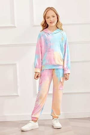 Arshiner 2 Pieces Girls Outfits Tie Dye Sweatsuits Pant Set Long Sleeve Athletic Sweatshirts and Sweatpants with Pockets - Image 7