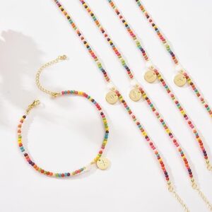 Initial Anklets for Women Handmade Beaded Ankle Bracelets 14K Gold Letter Initial Heart Anklet Boho Colorful Beads Ankle Bracelets Summer Beach Foot Jewelry Gift - Image 3