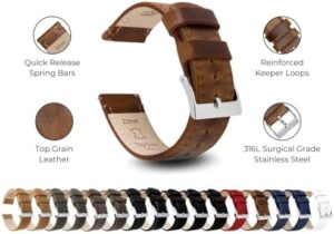 Barton Quick Release - Top Grain Leather Watch Band Strap - Choice of Width - 16mm, 18mm, 19mm, 20mm, 21mm 22mm, 23mm or 24mm - Image 4