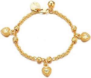 Ethlyn Bracelets for little girls 18K Gold Plated Cuban Link Chain Bracelets Bells Dangle Charms Little Girls Jewelry