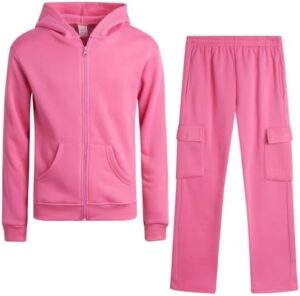 Real Love Girls' Jog Set - 2 Piece Soft Fleece Zip Up Hoodie and Flare Cargo Pants - Activewear Set for Girls (Sizes: 7-16)