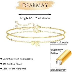 DEARMAY Dainty Initial Heart Gold Bracelets for Women Trendy, 14K Real Gold Letter Charm Bracelet Jewelry Cute Simple Fashion Chain Bracelets for Women Gift - Image 3