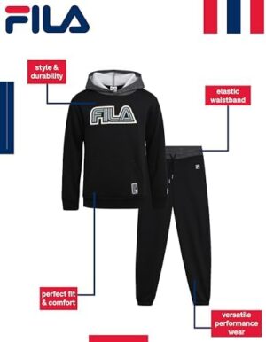 Fila Boys' Sweatsuit Set - 2 Piece Athletic Hoodie Sweatshirt and Active Jogger Sweatpants - Boys Activewear Jogset (8-12) - Image 2