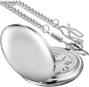 Men's Quartz Pocket Watch, Silver, Arabic Numerals, White Dial, Stainless Steel, PK120115-sliver - Image 2