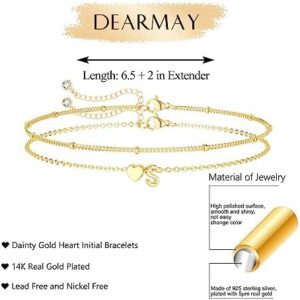 DEARMAY Dainty Initial Heart Gold Bracelets for Women Trendy, 14K Real Gold Letter Charm Bracelet Jewelry Cute Simple Fashion Chain Bracelets for Women Gift - Image 3