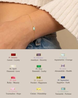 FUNEIA Birthstone Gold Bracelets for Women Non Tarnish Trendy Dainty 14K Gold Plated Bracelet Stack Stackable Blue Green May Emerald Friendship Bracelets Jewelry Gifts for Mom Best Friend - Image 3