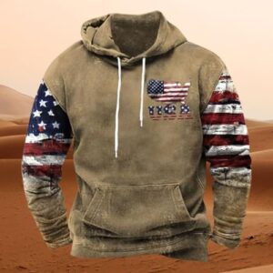 ZOCAVIA American Flag Hoodies for Men USA Graphic Hooded Sweatshirts Drawstring Western Ethnic Boys Pullover Tops - Image 2